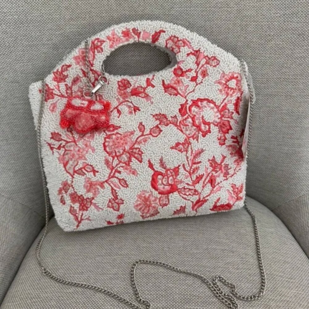 Handcrafted in India Beaded Floral Cherry Blossom Clutch Crossbody Bag Charm NWT - Picture 5 of 6